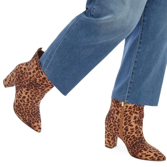 New Tan Leopard Print Olyvia Block Heel Zip Ankle Bootie Sz 7 - Picture 2 of 14